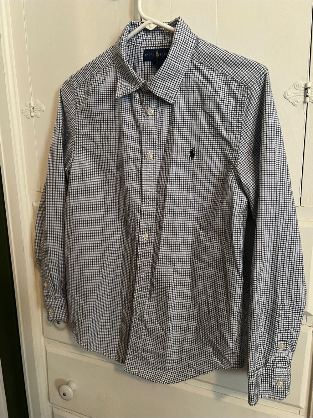 Ralph Lauren Boys xl Navy and White Micro-Check Dress Shirt